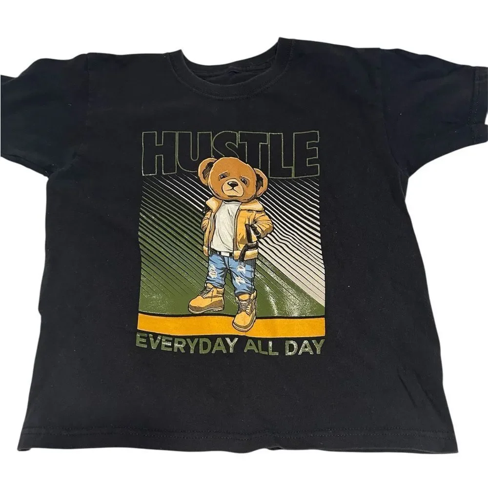 The Children's Place Black Tee with Hustle Bear Graphic